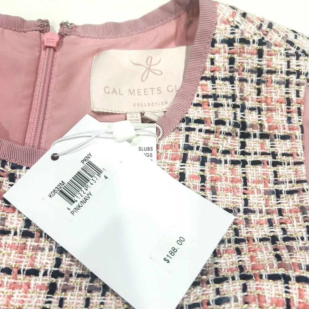 Gal Meets Glam Annika Tweed Dress Pink Boucle Peplum Hem Size 4 NWT - Picture 11 of 14